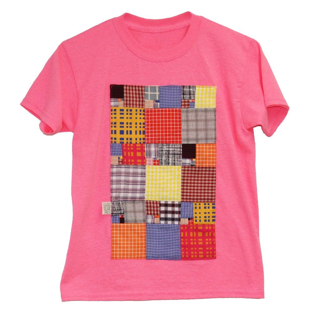 LAST CHANCE❗️- UNIQUE MODERN QUILTED T-SHIRT! Pink/Multi/Grid - Picture 1 of 6